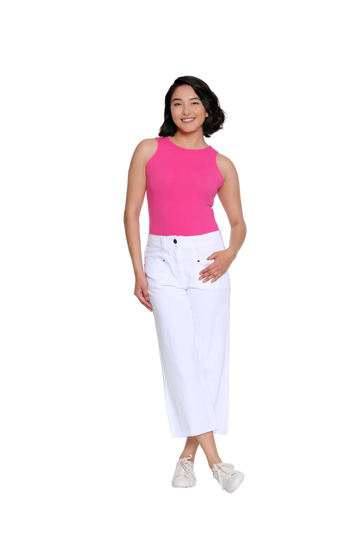 5 POCKET RAW EDGE HEM CROP JEANS - WHITE