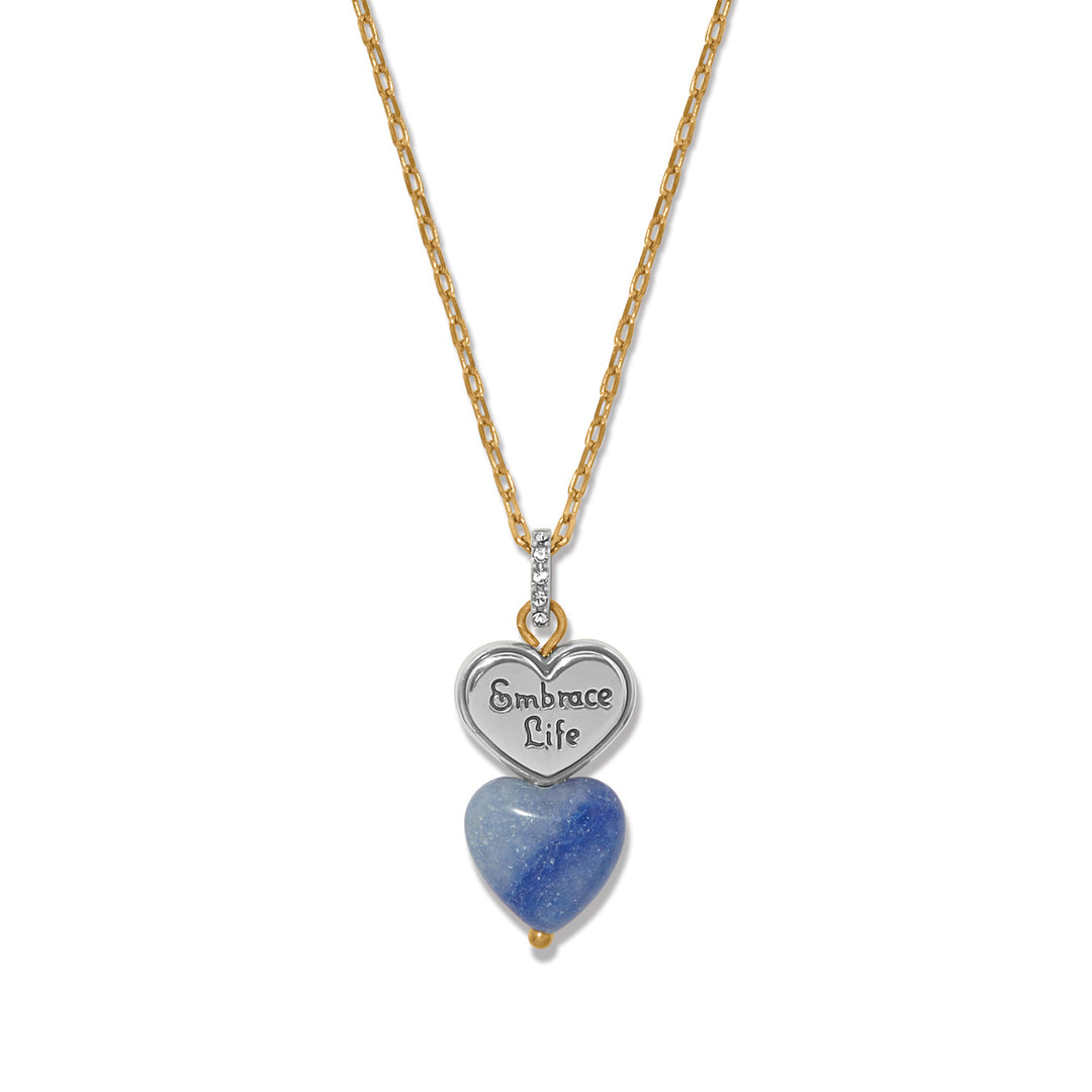 One Heart Duo Heart Petite Necklace - Gold-Blue