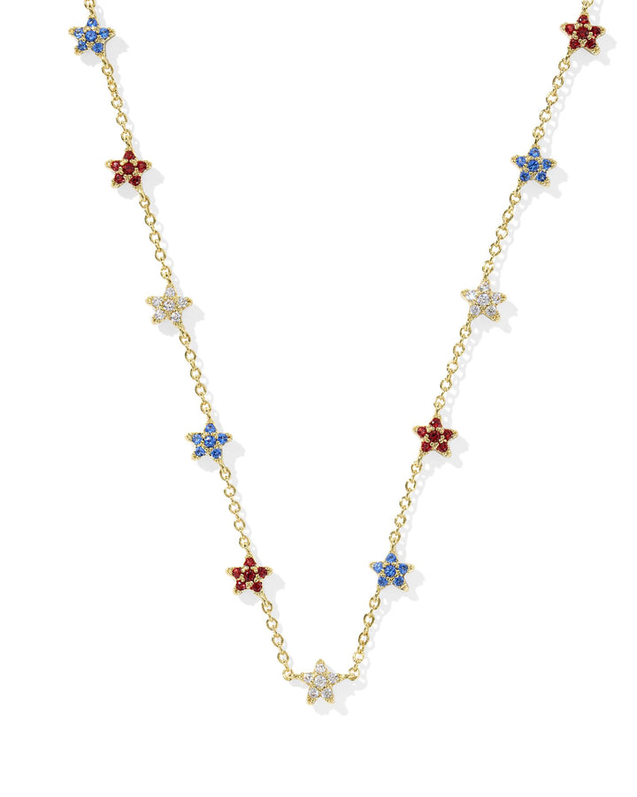 KENDRA SCOTT SIERRA STAR CRYSTAL STRAND NECKLACE - GOLD RED WHITE BLUE MIX