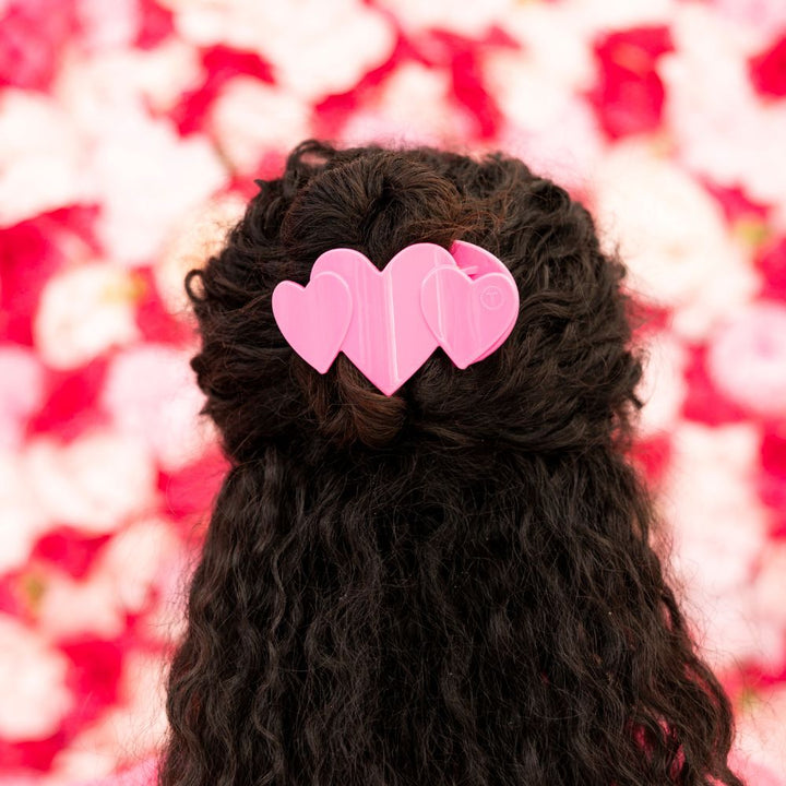 TELETIES MEDIUM FLAT HAIR CLIP - PINK HEART TO HEART