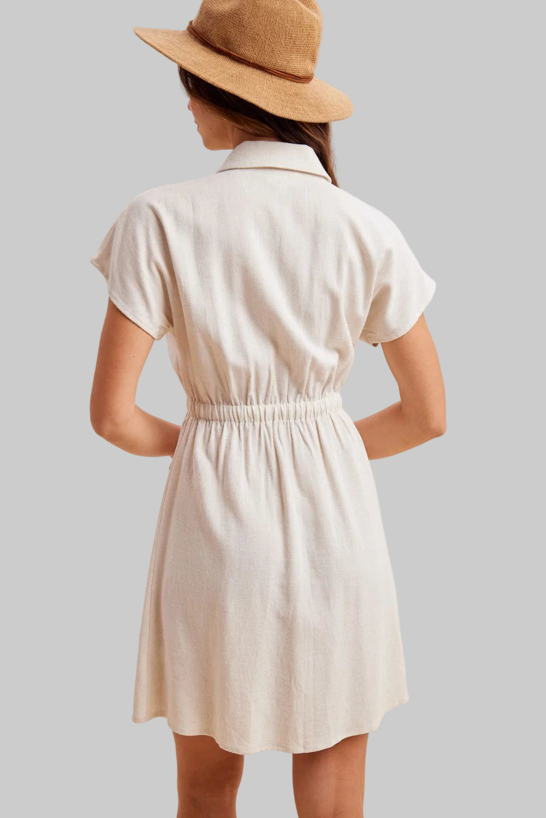 SHORT SLEEVE BUTTON DOWN SHIRT SHORT DRESS - CHARCOAL