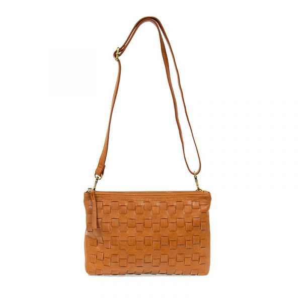 QUINN WOVEN CONVERTIBLE CROSSBODY CLUTCH - COGNAC