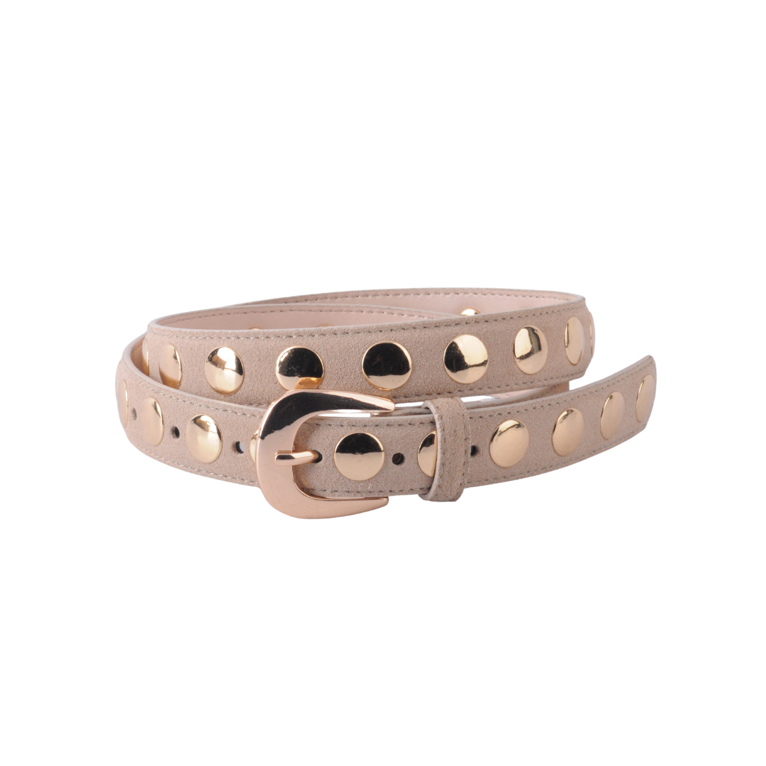 GOLD STUD DETAIL SUEDE BELT - BEIGE