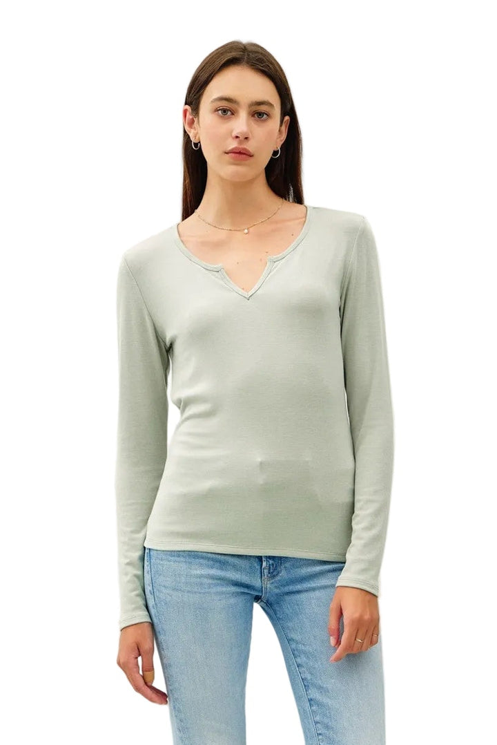 ULTRA SOFT NOTCHED NECK LONG SLEEVE TEE - SPROUT