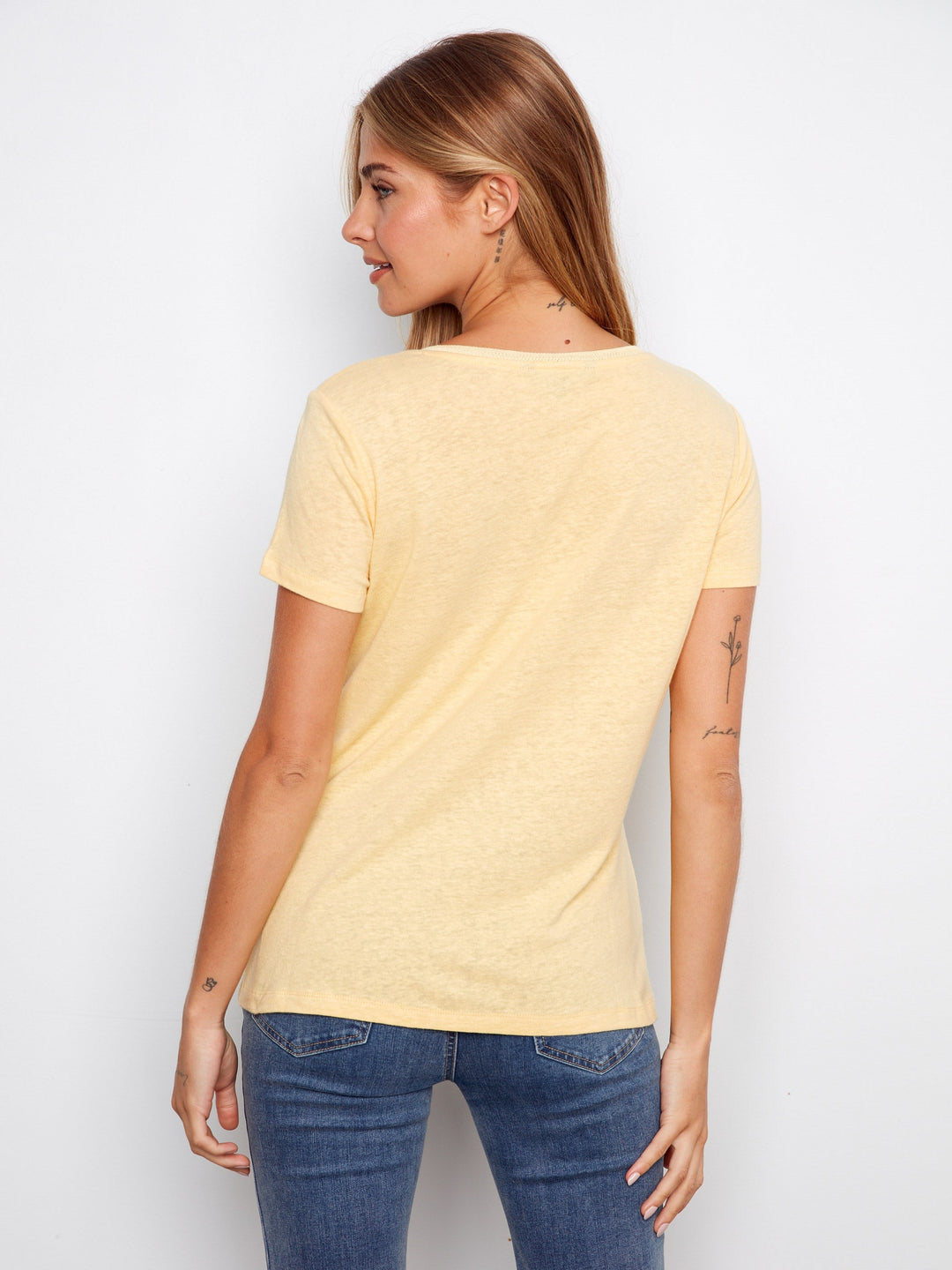 LINEN V-NECK TSHIRT - SUNSHINE