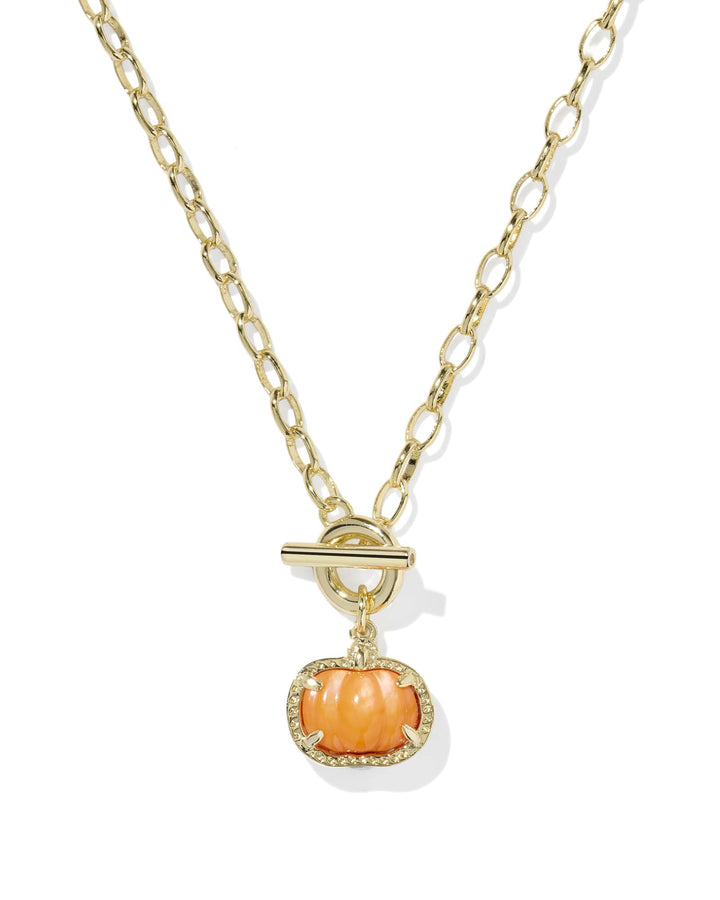 KENDRA SCOTT PUMPKIN LINK AND CHAIN NECKLACE - GOLD ORANGE MOP