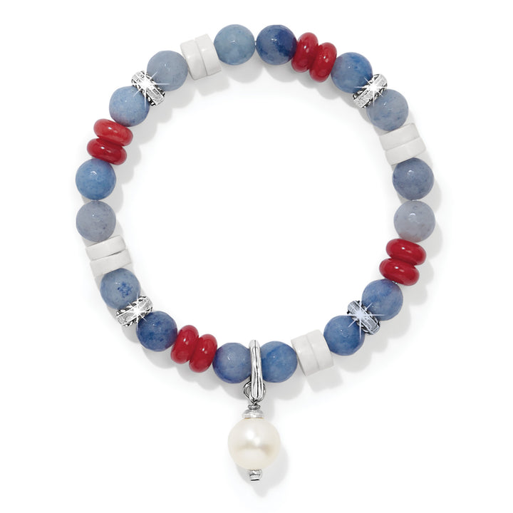 Americana Beach Pearl Charm Stretch Bracelet - Silver-Multi