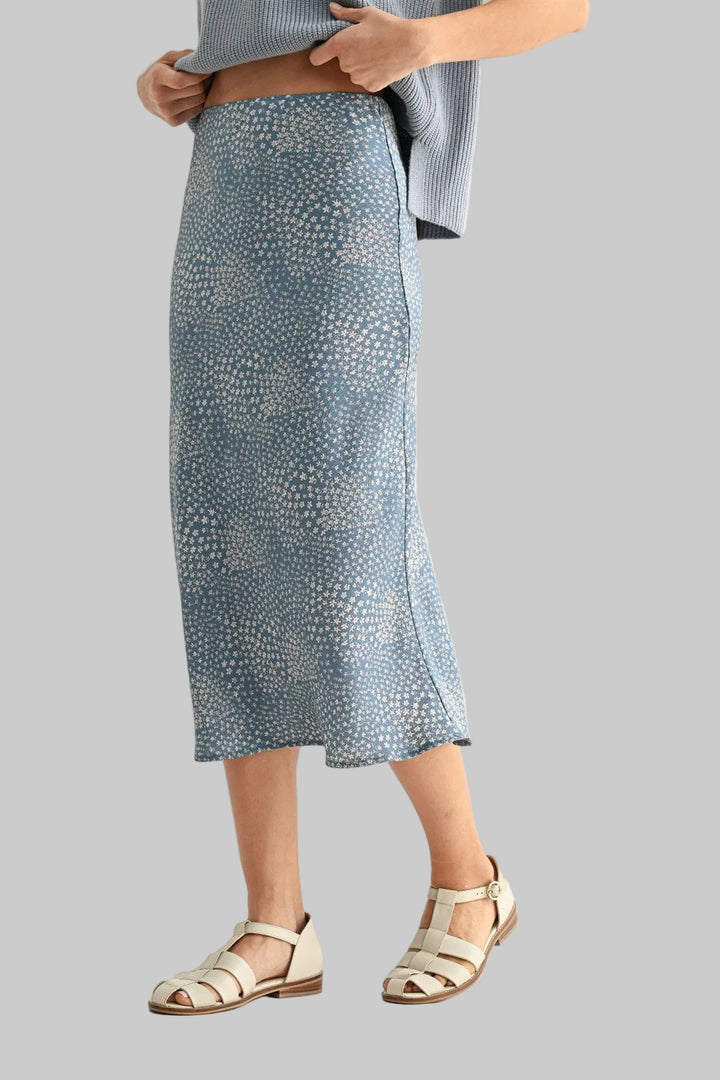 FLORAL SATIN MIDI SKIRT - BLUE