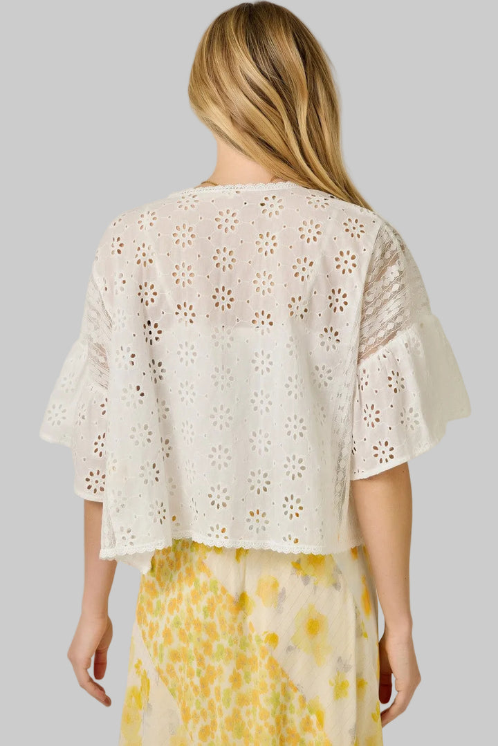 MIXED LACE KIMONO CARDIGAN - OFF WHITE
