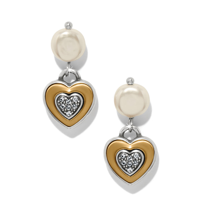 One Heart Pearl Post Drop Earrings - Silver-Gold