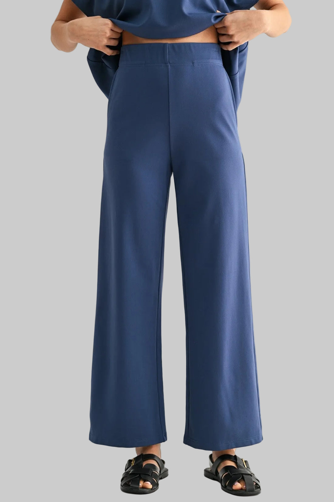 WIDE LEG PONTE KNIT PANTS - SLATE