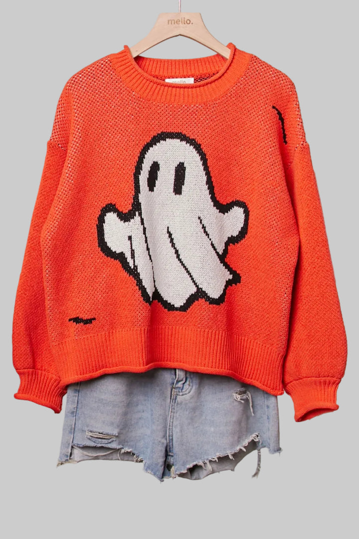 HALLOWEEN SPOOKY GHOST PULLOVER - ORANGE