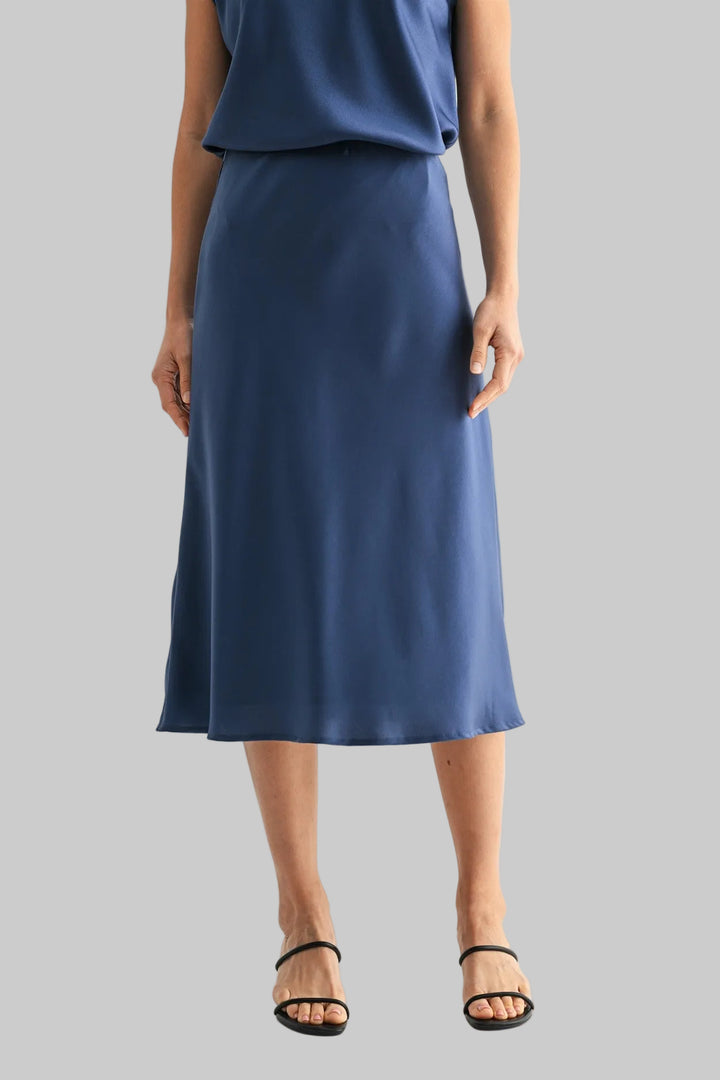 SATIN MIDI SKIRT - NAVY