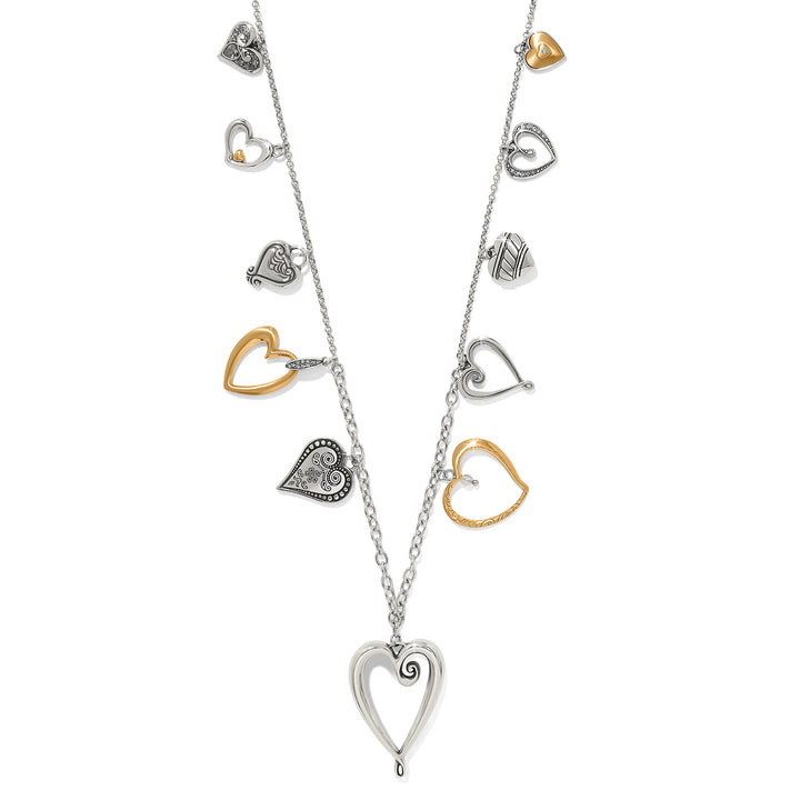 One Heart Large Long Necklace - Silver-Gold