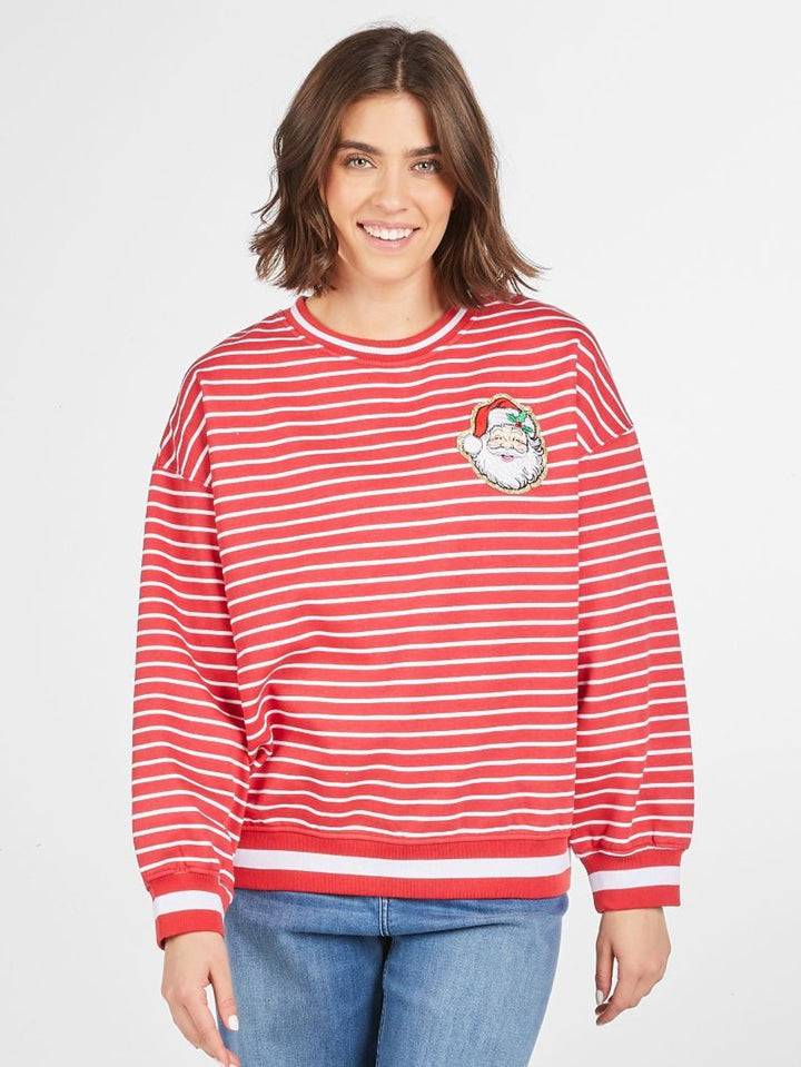 SIMPLY SOUTHERN HOLIDAY VARSITY SWEATSHIRT - RED SANTA