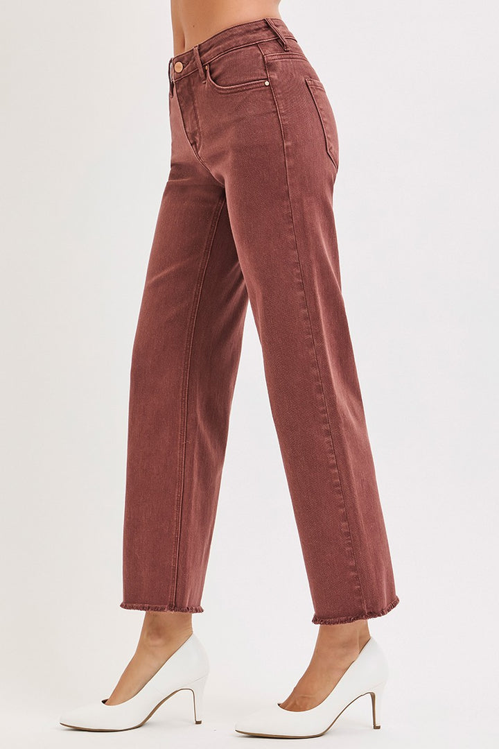 RISEN MID RISE ANKLE WIDE LEG PANTS - 30" INSEAM - LUREX CHOCOLATE