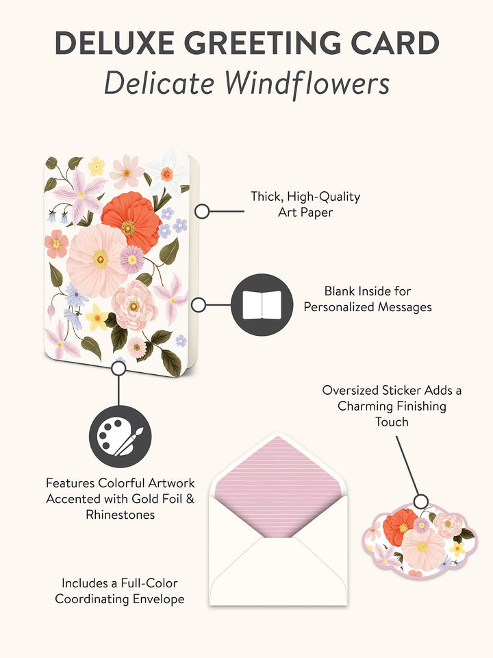 DELUXE GREETING CARD - DELICATE WINDFLOWERS