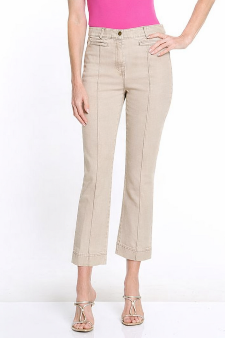 PINTUCK KICK FLARE LEG CROP JEANS - LIGHT TAN