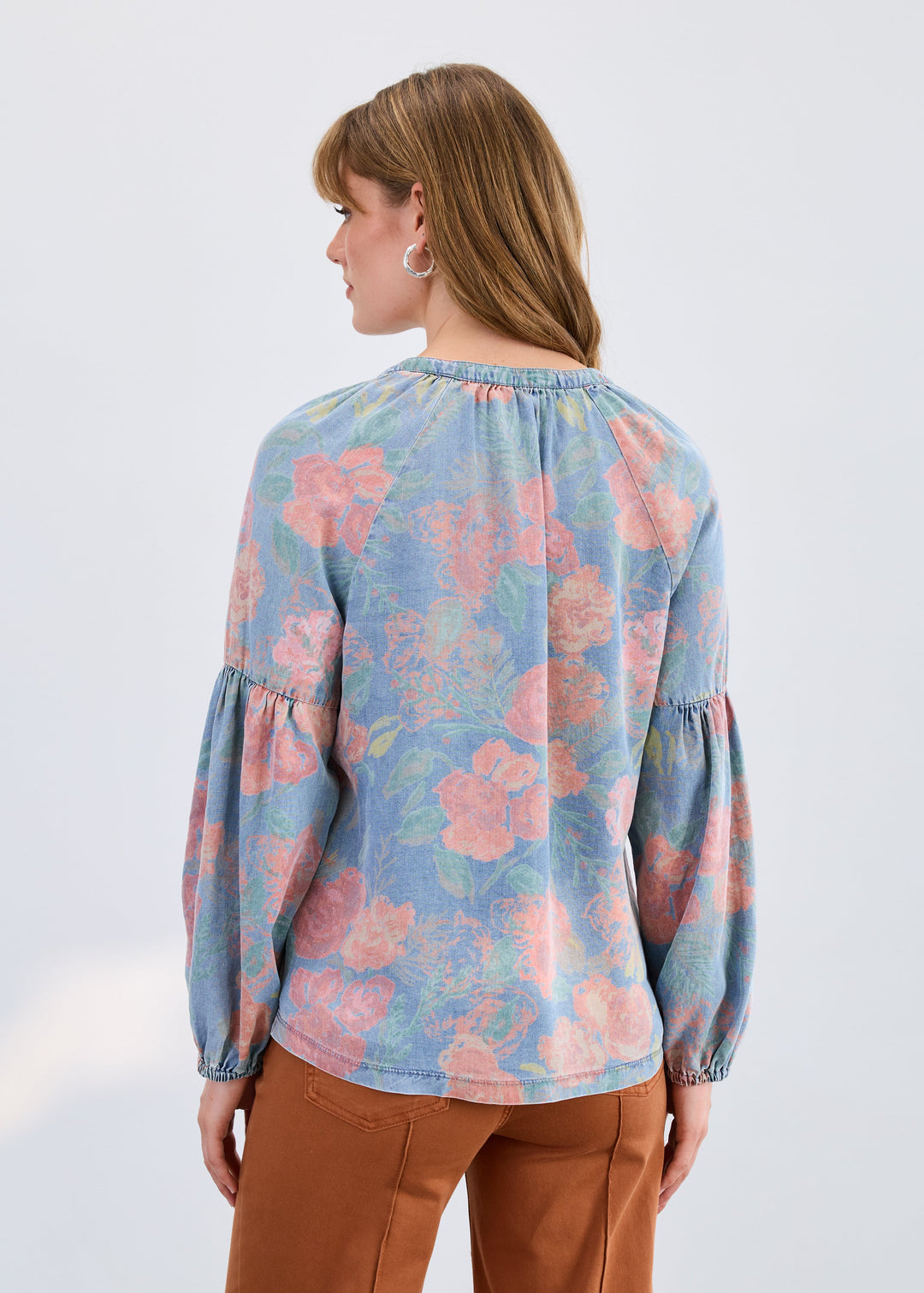 LONG SLEEVE BUTTON UP SHIRT - PRIMROSE BLUE/MAUVE