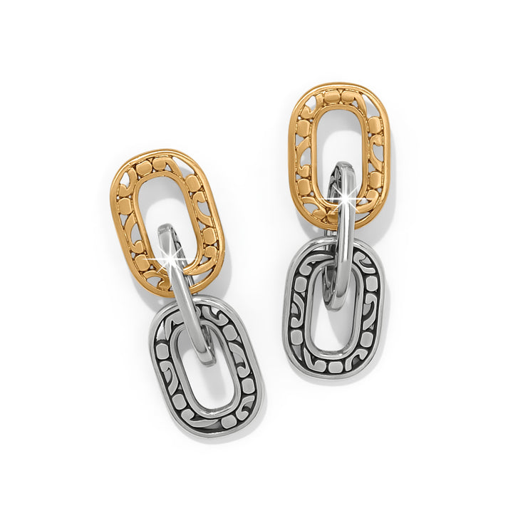 Contempo Linx Duo Two Tone Post Drop Earrings - Silver-Gold