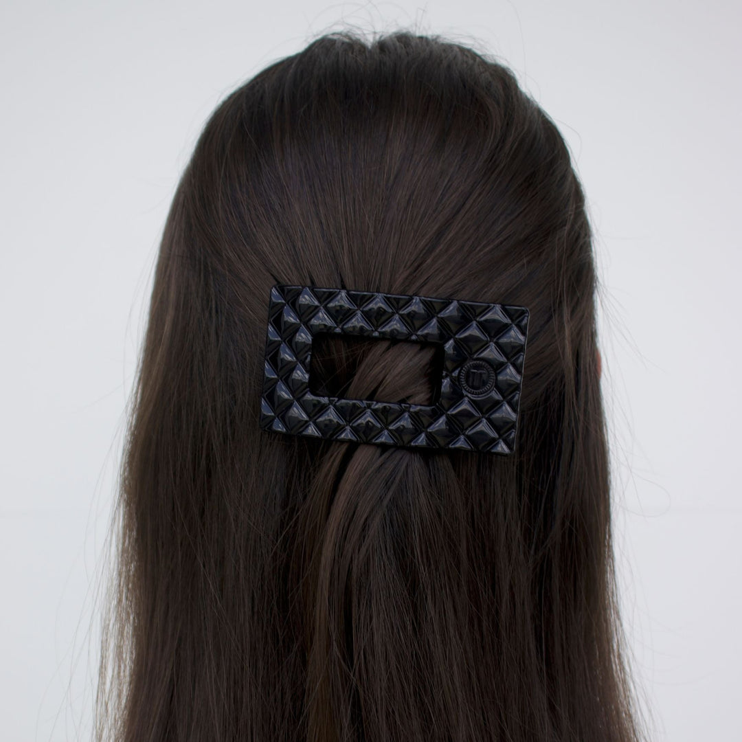 TELETIES SMALL FLAT RECTANGLE HAIR CLIP - JET BLACK QUILTED