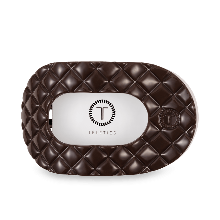 TELETIES LARGE FLAT ROUND HAIR CLIP - TRULY TAUPE QUILTED