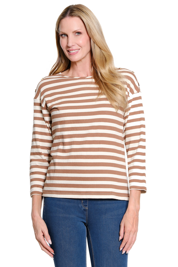 3/4 SLEEVE DROP SHOULDER WIDE NECK TOP - COCOA