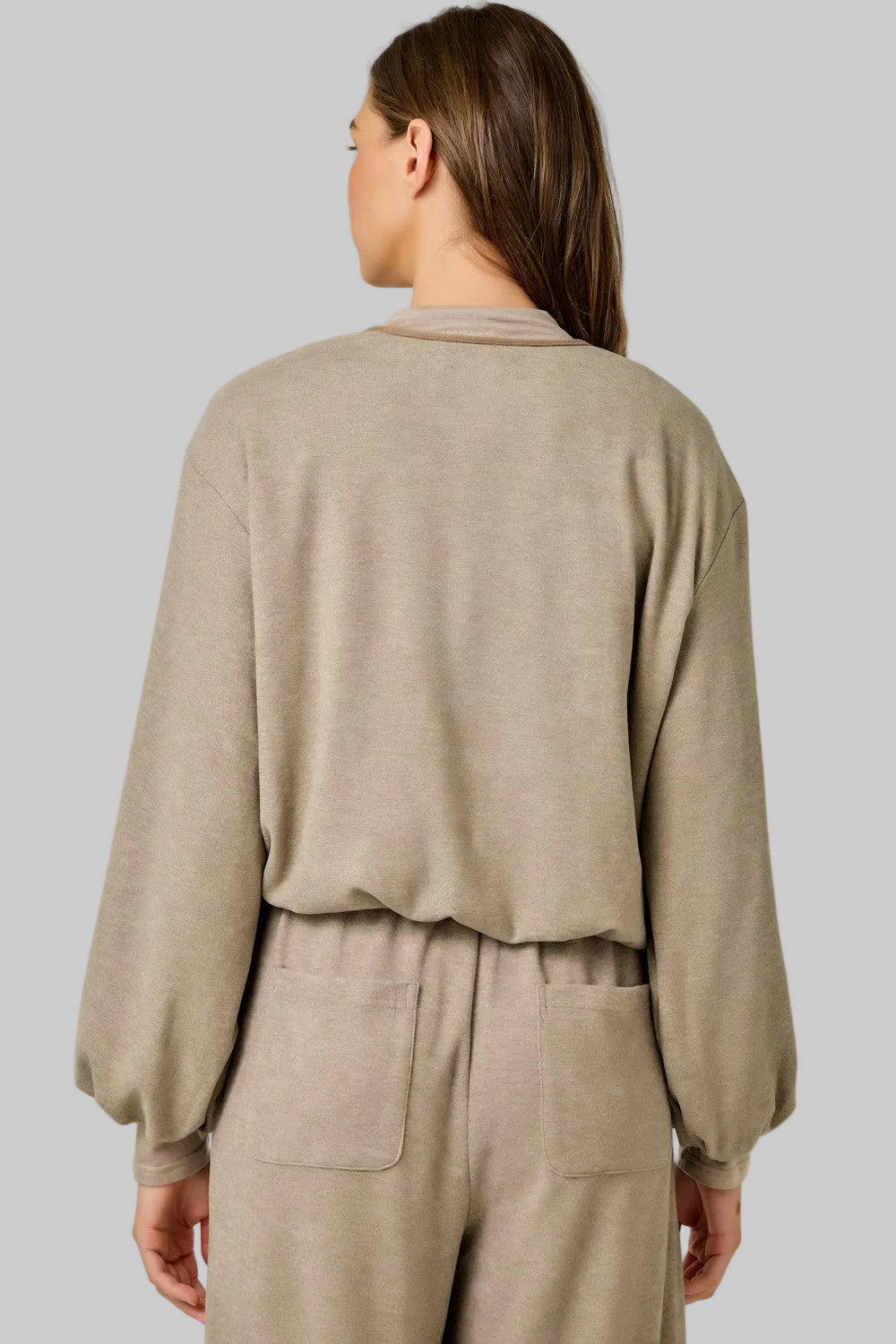 SUEDE ACCENT BUBBLE HEM JACKET - STONE