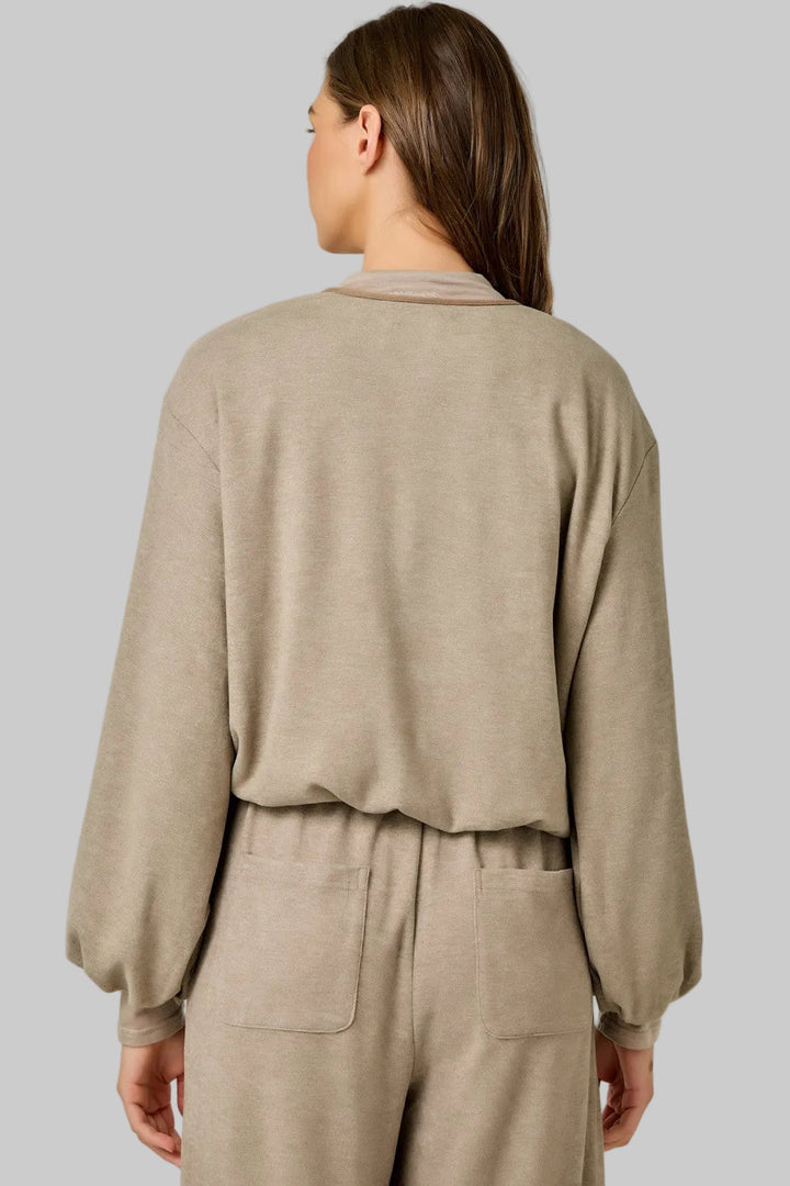 SUEDE ACCENT BUBBLE HEM JACKET - STONE