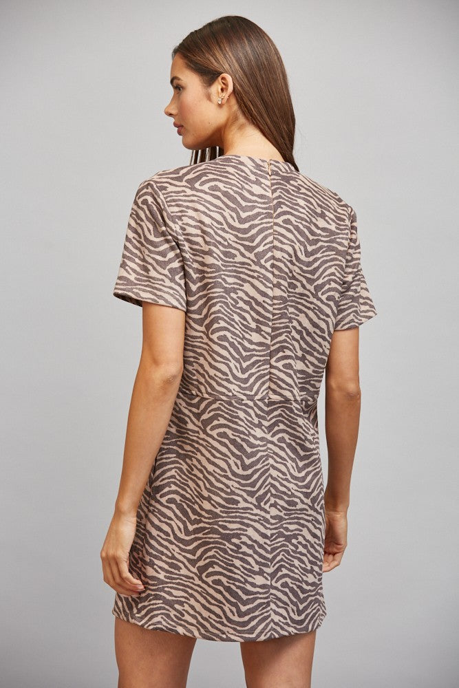 ANIMAL PRINT FAUX SUEDE SHIRT DRESS - MAUVE BROWN