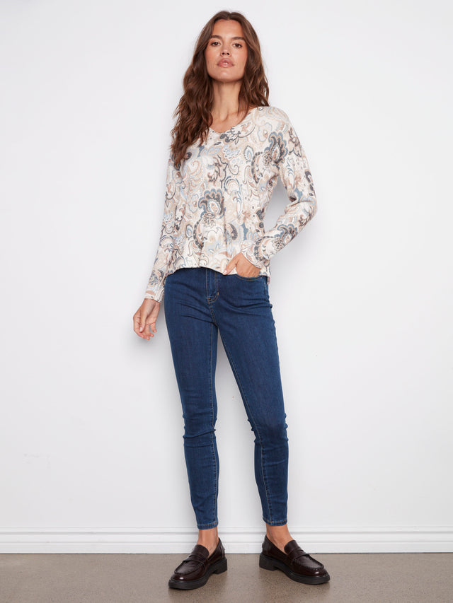 PLUSHY PRINTED V-NECK SWEATER - HOLLAND