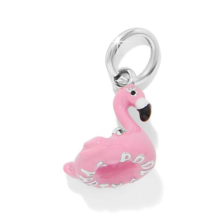 Floating Flamingo Charm - Silver-Pink