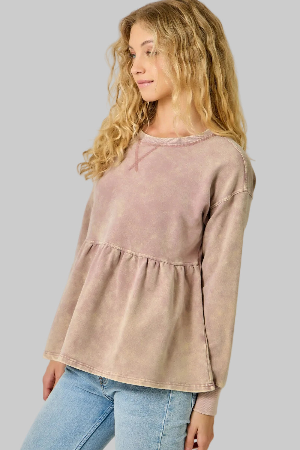 WASHED BABY DOLL SWEATSHIRT - WASHED ROSE