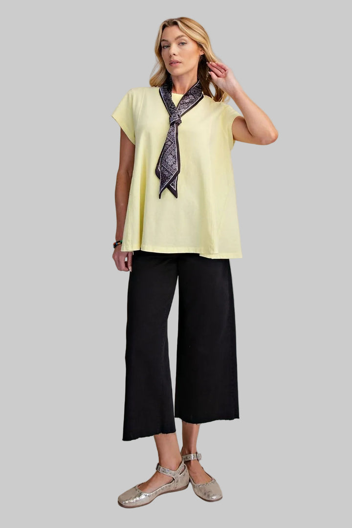 CAP SLEEVE MINERAL WASHED TOP - LEMON DROP