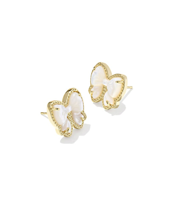 KENDRA SCOTT HALEY BOW STUD EARRINGS - GOLD IVORY MOP