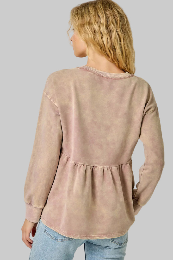 WASHED BABY DOLL SWEATSHIRT - WASHED ROSE