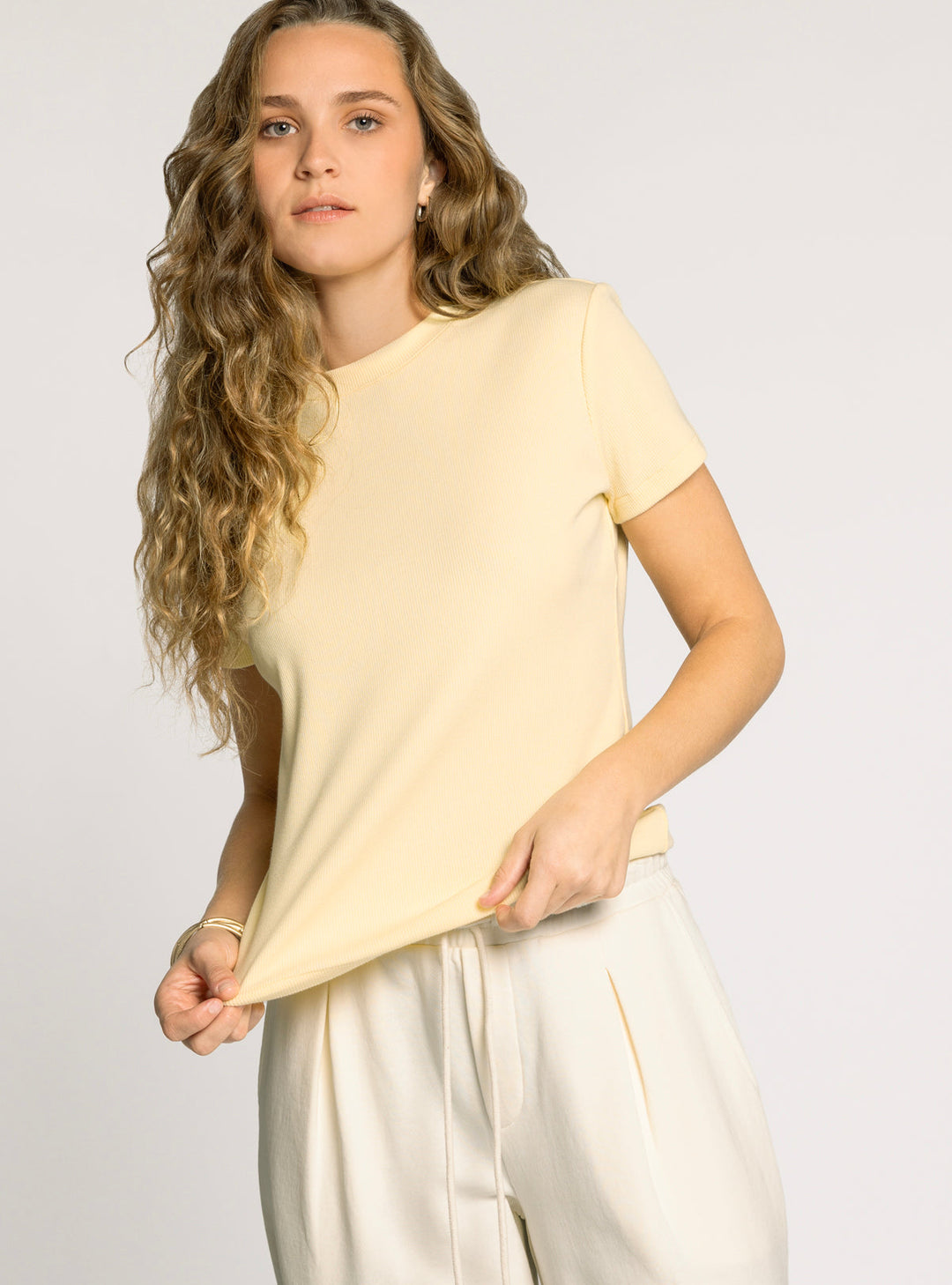 SHORT SLEEVE SOLID ANNIE TEE - BUTTER YELLOW