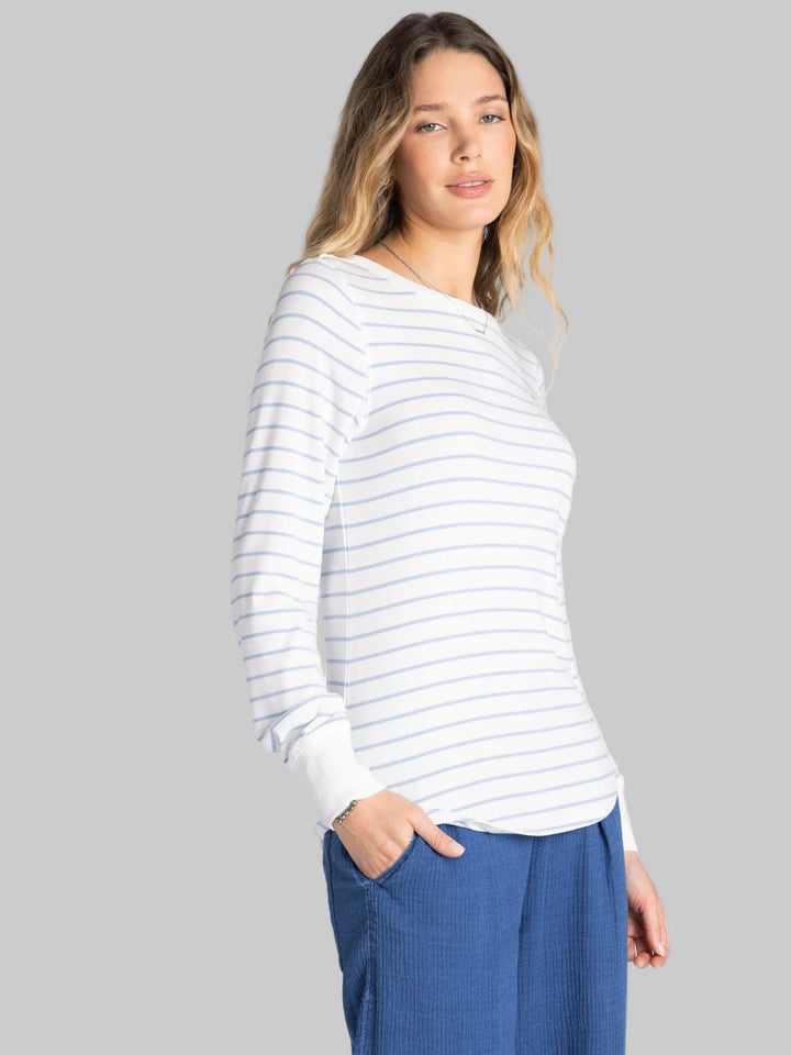LONG SLEEVE STRIPED STACY TOP - IVORY POWDER BLUE