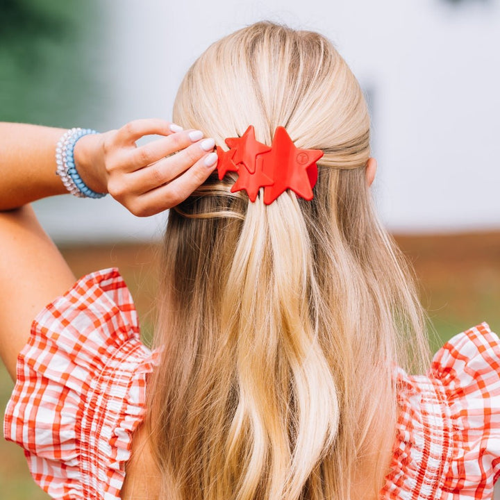 TELETIES MEDIUM FLAT HAIR CLIP - RED SHOOTING STARS