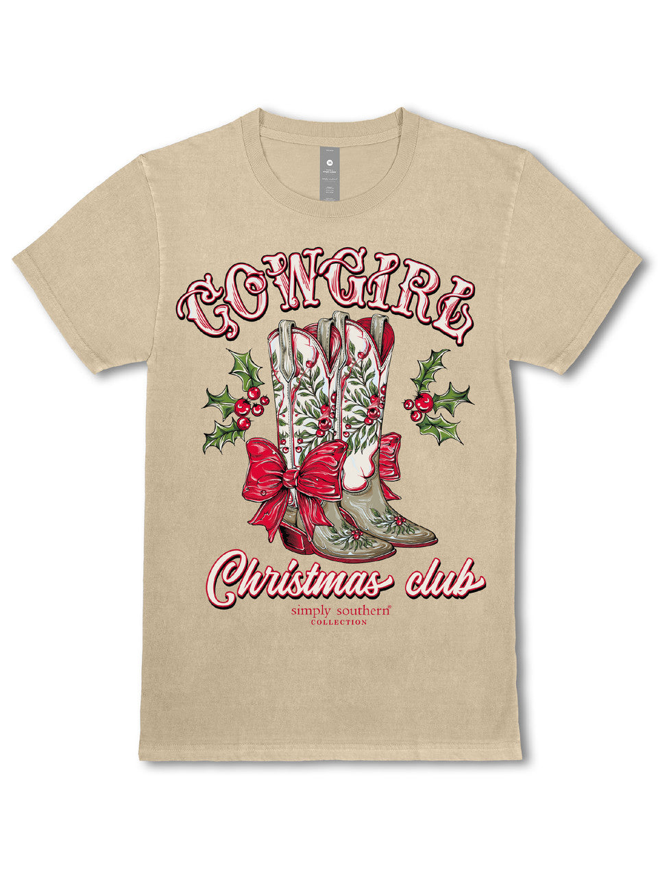 SIMPLY SOUTHERN SHORT SLEEVE 'COWGIRL CHRISTMAS CLUB' TEE - WASHED ECRU