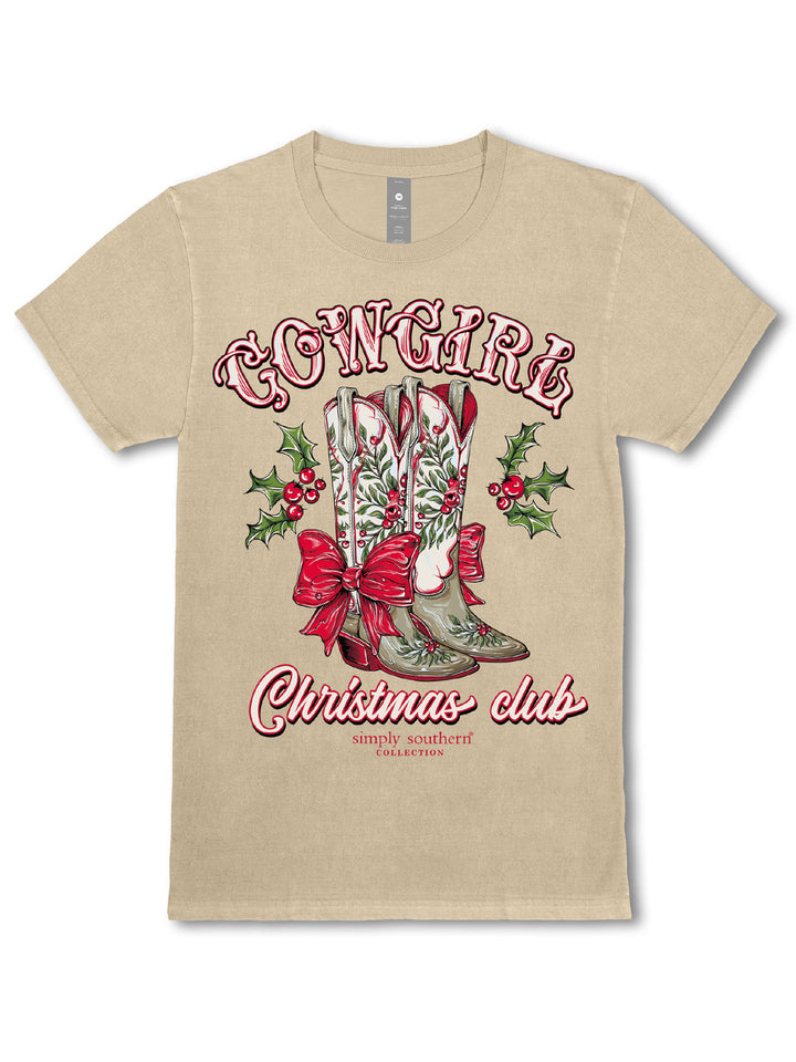 SIMPLY SOUTHERN SHORT SLEEVE 'COWGIRL CHRISTMAS CLUB' TEE - WASHED ECRU