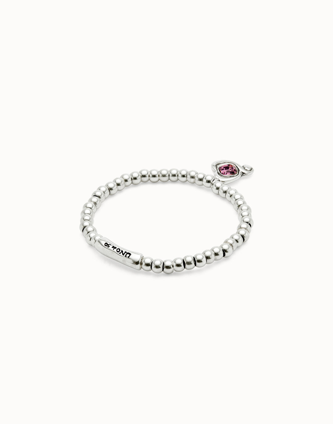 UNO DE 50 BEADED STRETCH BRACELET WITH HEART - SILVER W/PINK CRYSTAL