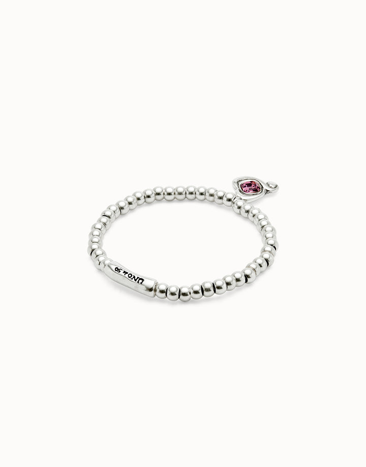 UNO DE 50 BEADED STRETCH BRACELET WITH HEART - SILVER W/PINK CRYSTAL