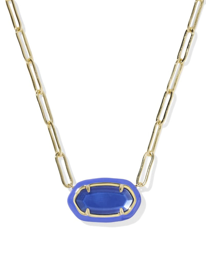 ELISA ENAMEL FRAME PAPERCLIP NECKLACE - GOLD COBALT ILLUSION
