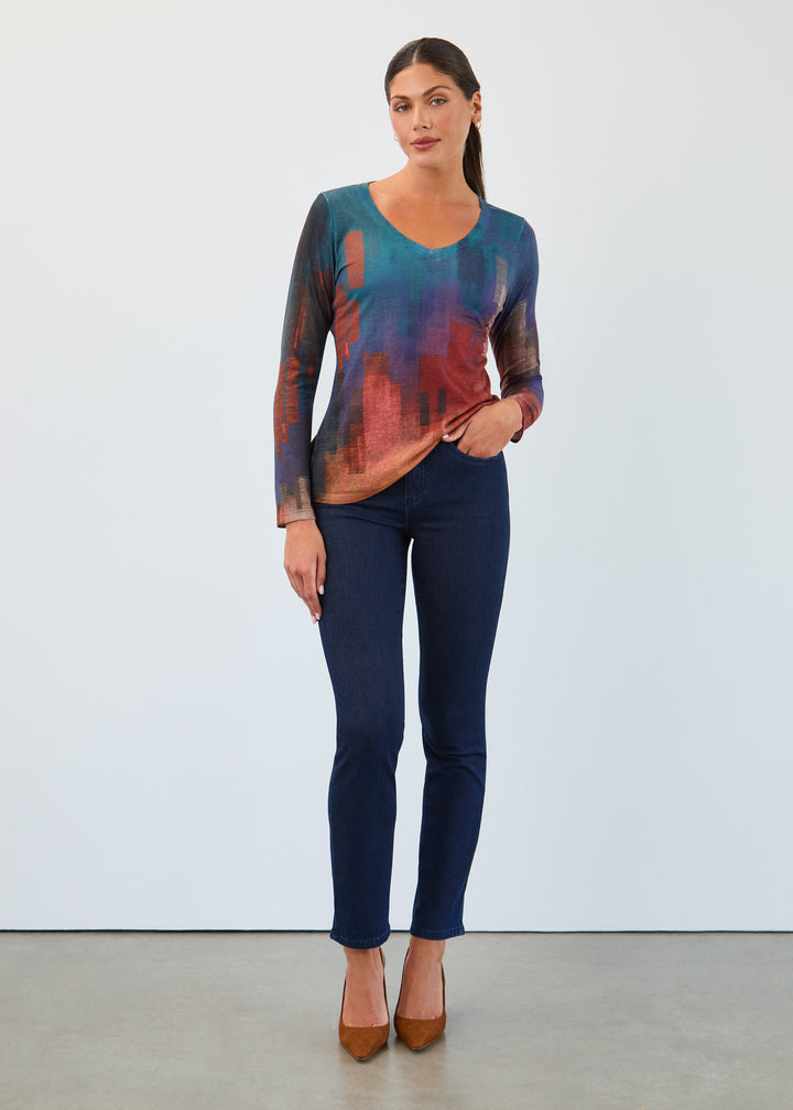 3/4 SLEEVE HENLEY TOP - CATALYST TAN/NAVY