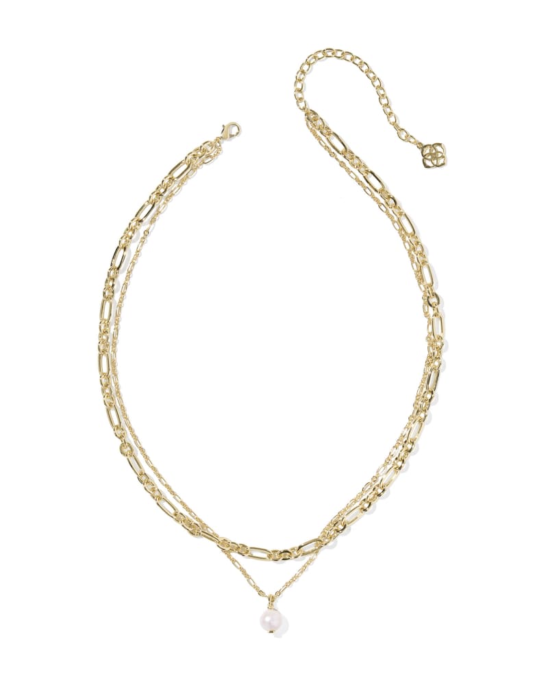 KENDRA SCOTT ASHTON MUTLI STRAND NECKLACE - GOLD FRESHWATER CULTURED PEARL