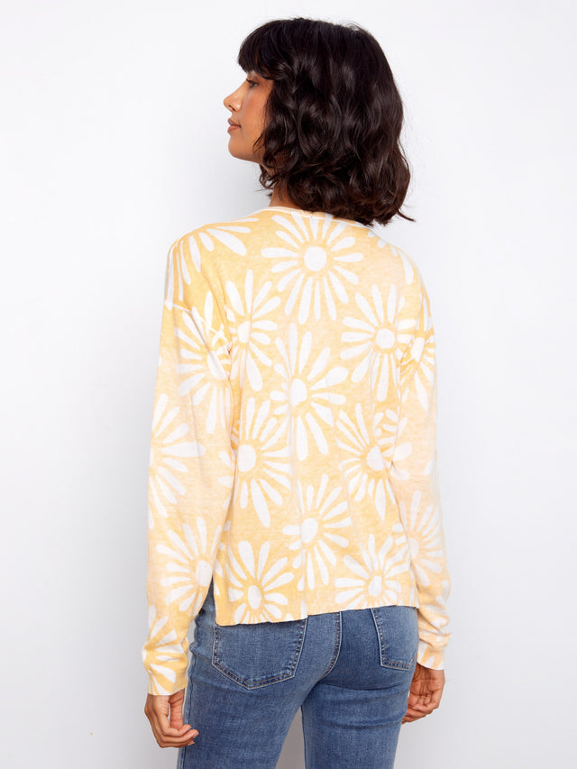 LONG SLEEVE REVERSIBLE PRINTED V-NECK SWEATER - SUNKISS