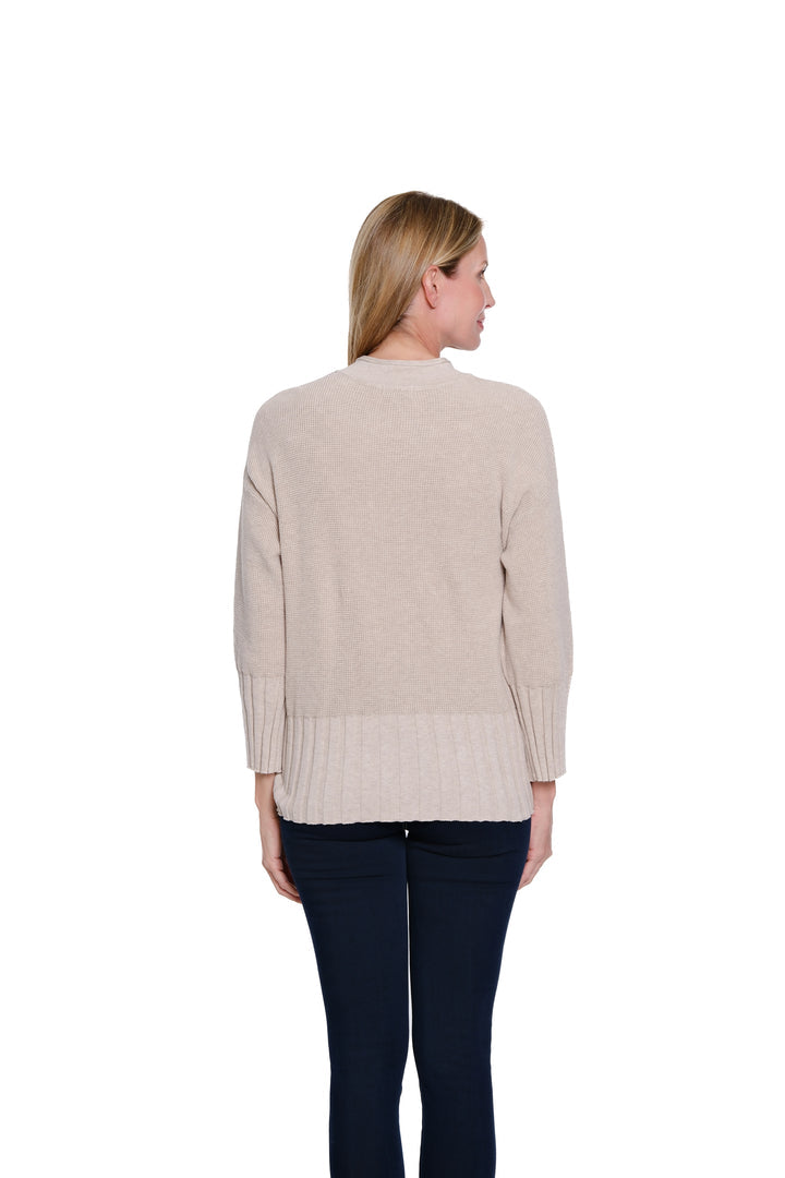 3/4 SLEEVE DROP SHOULDER BUTTON FRONT SWEATER CARDIGAN - OATMEAL