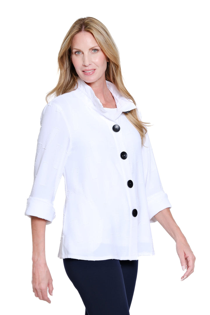 3/4 FLOUNCE SLEEVE BUTTON FRONT JACKET & TANK - WHITE