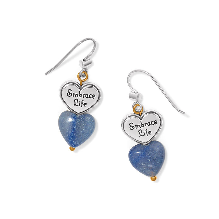 One Heart Duo Heart French Wire Earrings - Gold-Blue